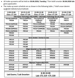 2025-26 Spring Make-up Exam Schedule
