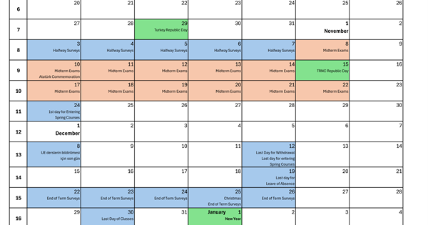 2025-26 Fall Semester Academic and Quality Assurance Calendar